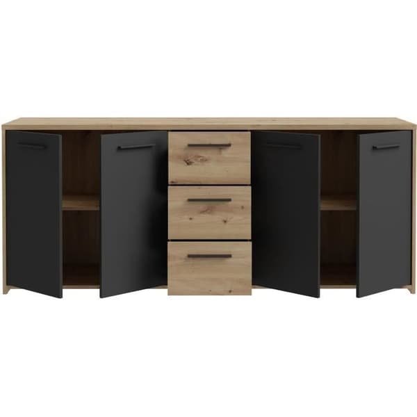 PILVI skänk - Modern stil - Melaminpartiklar - Artisan ek och svart dekor - 4 dörrar + 3 lådor - L179,2 x D42 x H74,5