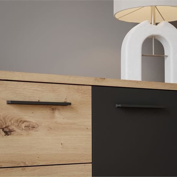 PILVI skänk - Modern stil - Melaminpartiklar - Artisan ek och svart dekor - 4 dörrar + 3 lådor - L179,2 x D42 x H74,5