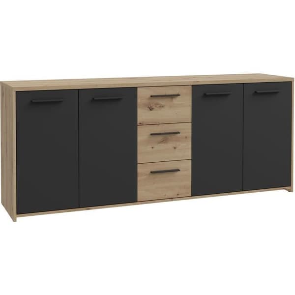PILVI skänk - Modern stil - Melaminpartiklar - Artisan ek och svart dekor - 4 dörrar + 3 lådor - L179,2 x D42 x H74,5