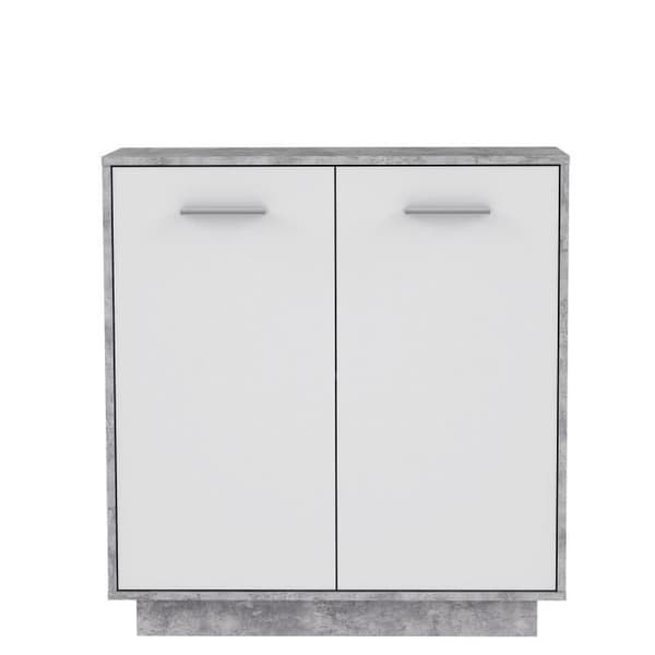 Liten skänk - PILVI förvaringsskåp - 2 dörrar - Vit och lätt betong - B 82,9 x D 34,2 x H 88,1 cm