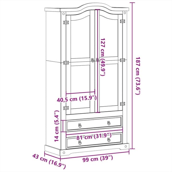 vidaXL Vitrine Corona 99x43x187 cm heltre furu