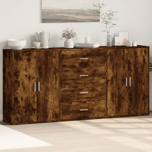 vidaXL kommoder 3 stk. 60x31x84 cm konstrueret træ røget egetræsfarve