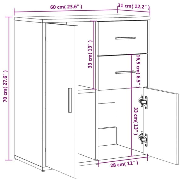 vidaXL skænk 60x31x70 cm konstrueret træ sonoma-eg