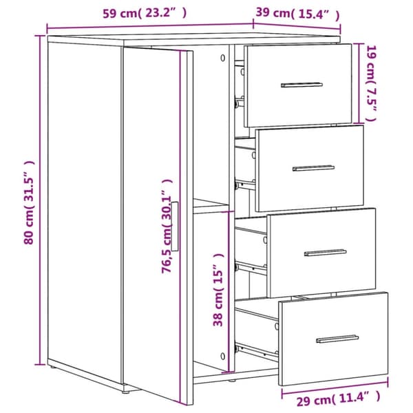 vidaXL Skänk rökfärgad ek 59x39x80 cm konstruerat trä