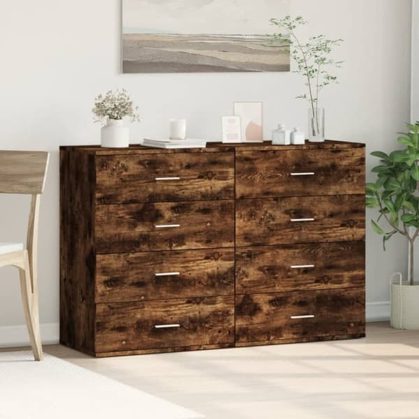 vidaXL Skänkar 2 st rökfärgad ek 60x39x80 cm konstruerat trä