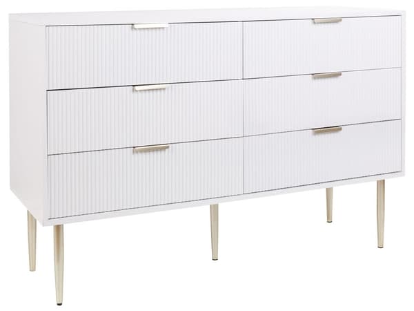 Kommode Hvid MDF Opbevaringsskab til Tøj Kommodeskuffe med 6 Skuffer Lang
