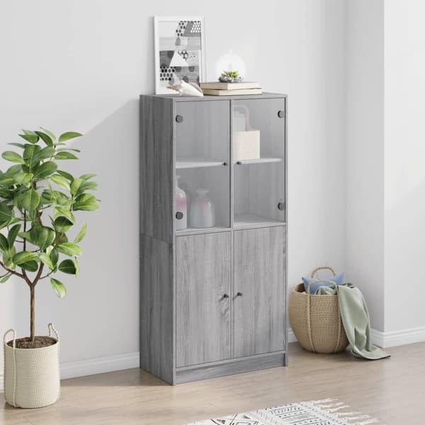 vidaXL Highboard med dører grå sonoma 68x37x142 cm konstruert tre