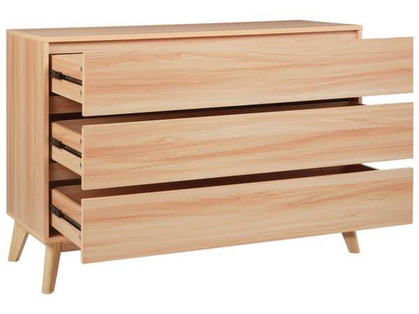 Byrå Ljust trä Spånskiva 3 Lådor Tall Trä Ben Modern Design Sovrum Vardagsrum