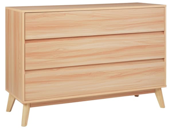 Byrå Ljust trä Spånskiva 3 Lådor Tall Trä Ben Modern Design Sovrum Vardagsrum