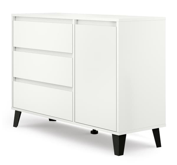 Kommode, skænk med 1 låge og 3 skuffer i hvid (B: 110cm x H: 78,5cm x D: 39cm)
