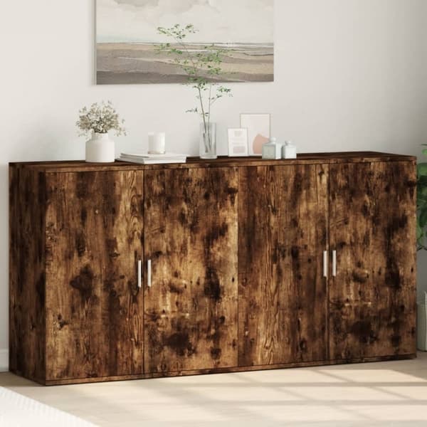 vidaXL Skänkar 2 st rökfärgad ek 79x38x80 cm konstruerat trä