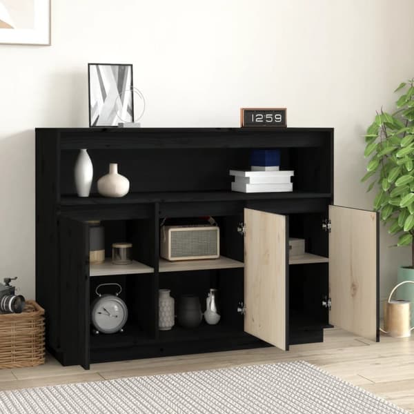 vidaXL skænk 104,5x34x80 cm massivt fyrretræ sort - Skænke