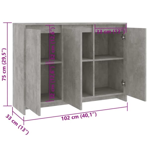 vidaXL Senkki betoninharmaa 102x33x75 cm lastulevy - Tarjoilupöydät & senkit