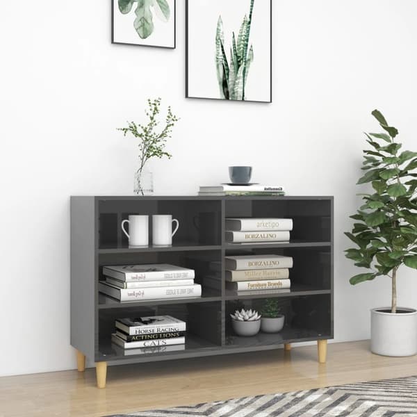 vidaXL skænk 103,5x35x70 cm konstrueret træ grå højglans - Skænke