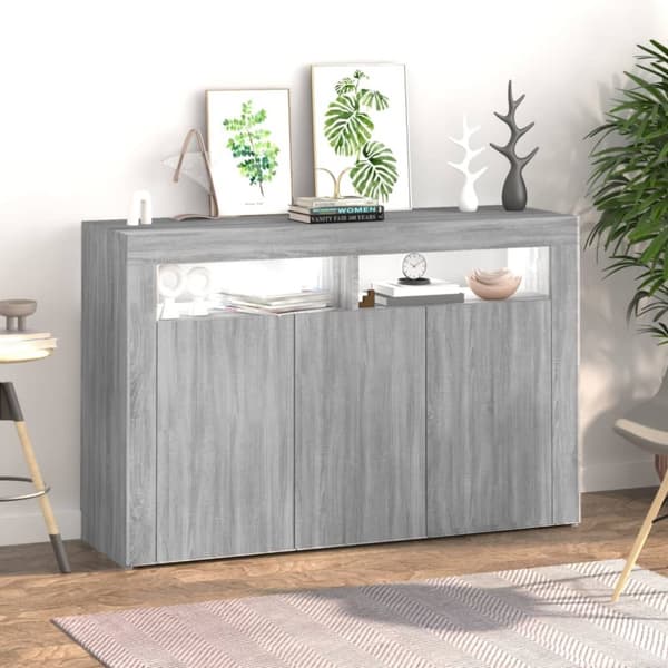 vidaXL Skänk med LED-belysning grå sonoma 115,5x30x75 cm - Skänkar & serveringsbord