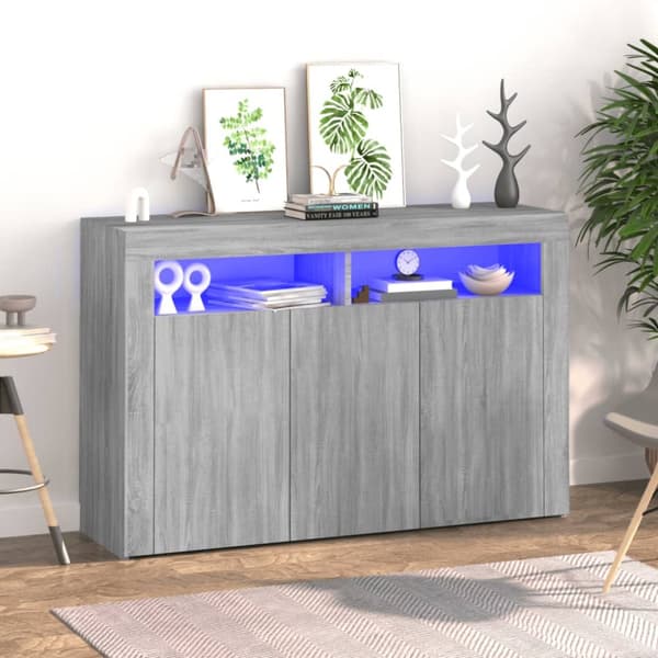 vidaXL Skänk med LED-belysning grå sonoma 115,5x30x75 cm - Skänkar & serveringsbord