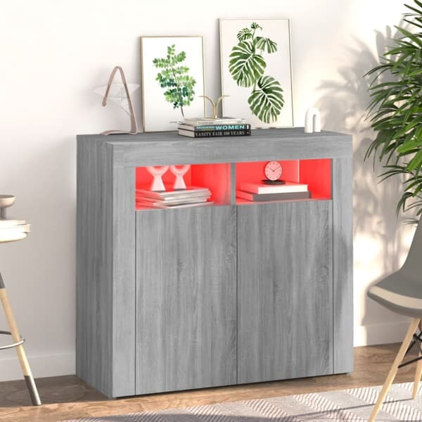 vidaXL Senkki LED-valoilla harmaa Sonoma 80x35x75 cm - Tarjoilupöydät & senkit