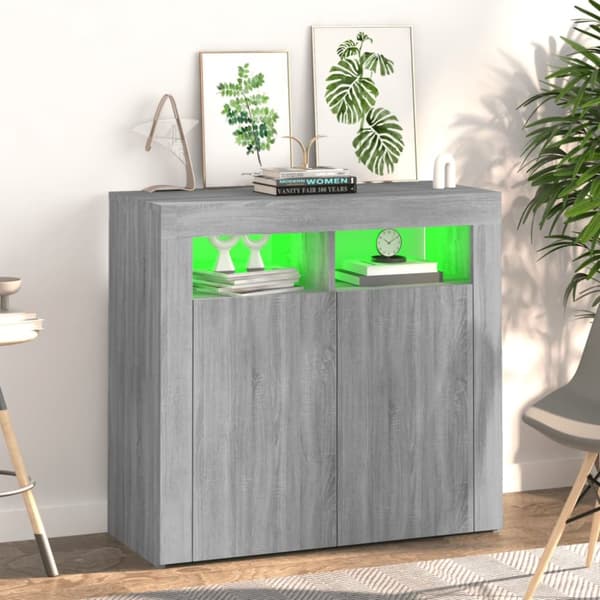 vidaXL Senkki LED-valoilla harmaa Sonoma 80x35x75 cm - Tarjoilupöydät & senkit