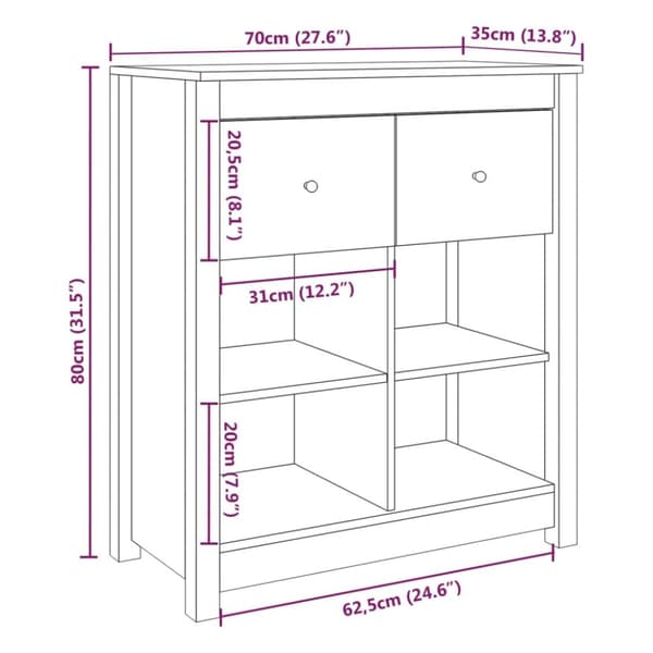 vidaXL skænk 70x35x80 cm massivt fyrretræ - Skænke