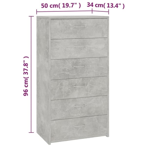 vidaXL Lipasto 6 vetolaatikolla betoninharmaa 50x34x96 cm tekninen puu - Tarjoilupöydät & senkit