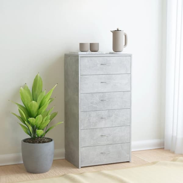 vidaXL Lipasto 6 vetolaatikolla betoninharmaa 50x34x96 cm tekninen puu - Tarjoilupöydät & senkit