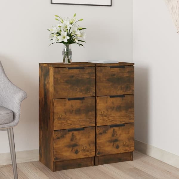 vidaXL Senkit 2 kpl savutammi 30x30x70 cm tekninen puu -  Tarjoilupöydät & senkit