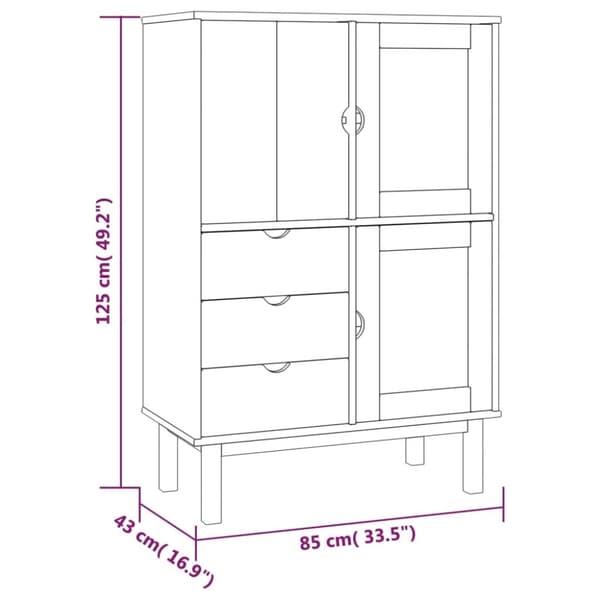 vidaXL højskab OTTA 85x43x125 cm massivt fyrretræ - Skænke
