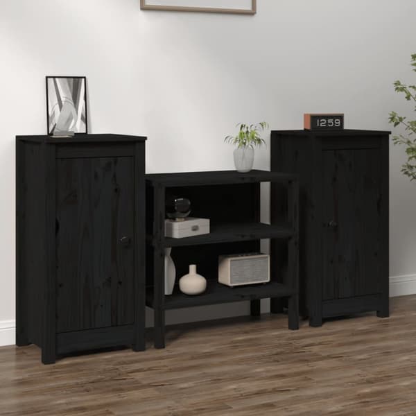 vidaXL skænke 2 stk. 40x35x80 cm massivt fyrretræ sort - Skænke