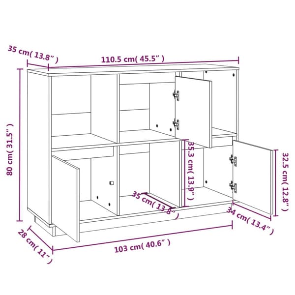 vidaXL Senkki 110,5x35x80 cm täysi mänty - Tarjoilupöydät & senkit