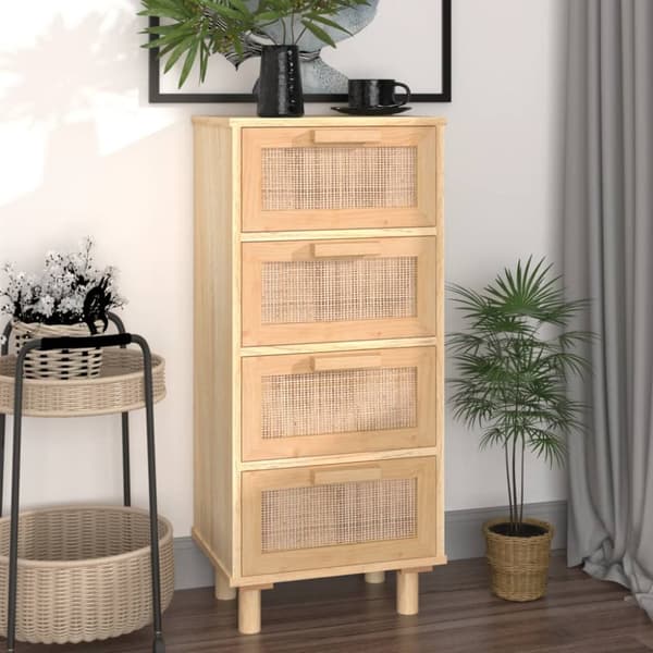 vidaXL Skänk brun 40x30x90 cm massiv furu och naturlig rotting - Skänkar & serveringsbord