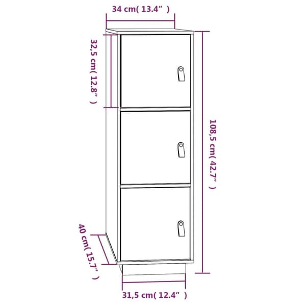 vidaXL højskab 34x40x108,5 cm massivt fyrretræ -  Skænke
