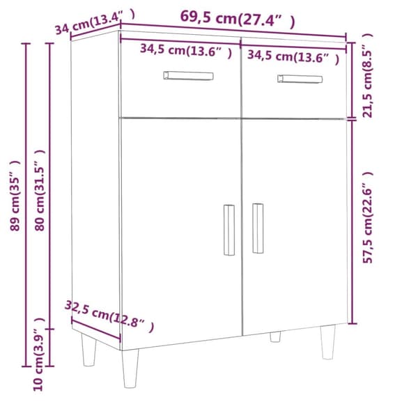 vidaXL Senkki savutammi 69,5x34x89 cm tekninen puu - Tarjoilupöydät & senkit