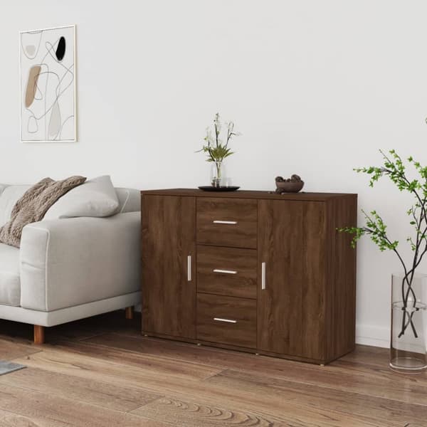 vidaXL skænk 91x29,5x65 cm konstrueret træ brun egetræsfarve -  Skænke