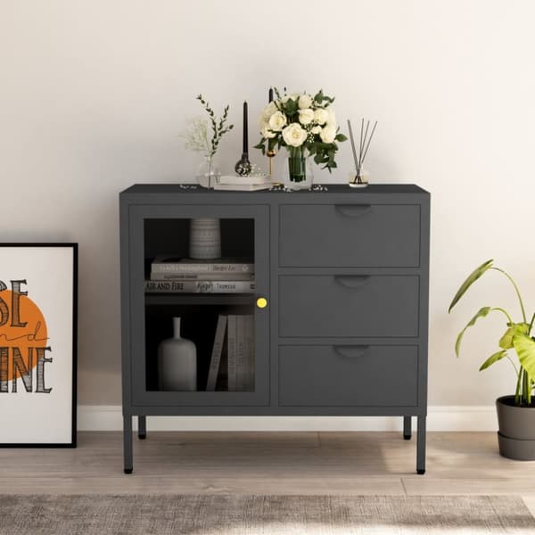 vidaXL Senkki antrasiitti 75x35x70 cm teräs ja karkaistu lasi - Tarjoilupöydät & senkit