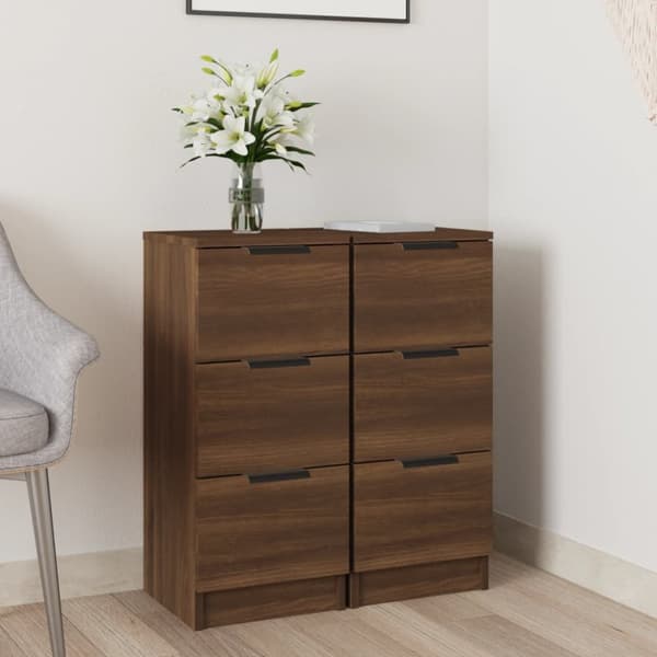 vidaXL Senkit 2 kpl ruskea tammi 30x30x70 cm tekninen puu -  Tarjoilupöydät & senkit