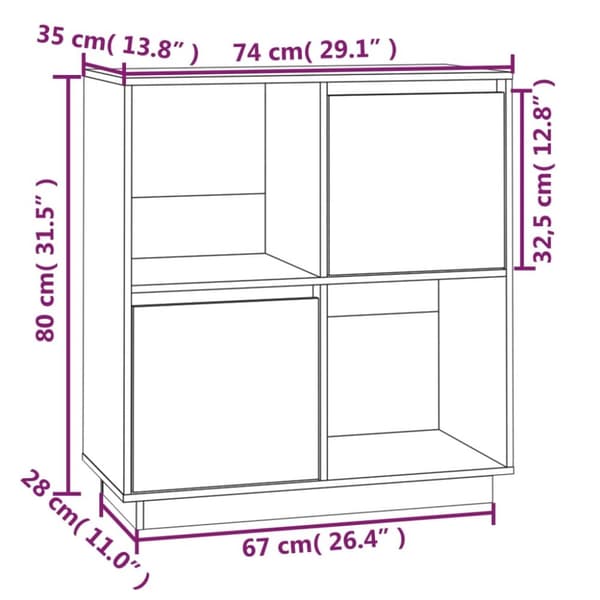 vidaXL Senkki hunajanruskea 74x35x80 cm täysi mänty -  Tarjoilupöydät & senkit