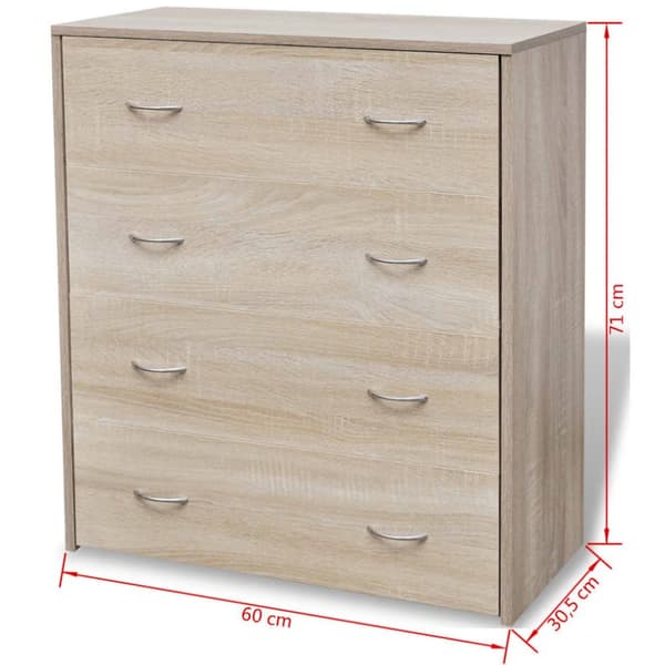 vidaXL skænk med 4 skuffer 60x30,5x71 cm egetræsfarve - Skænke