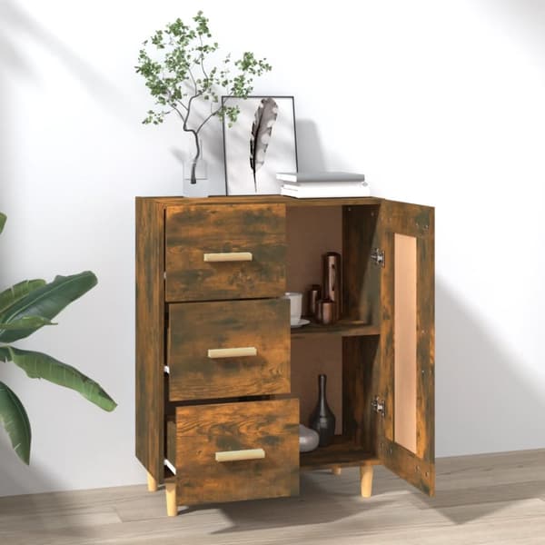 vidaXL Senkki savutammi 69,5x34x90 cm tekninen puu -  Tarjoilupöydät & senkit