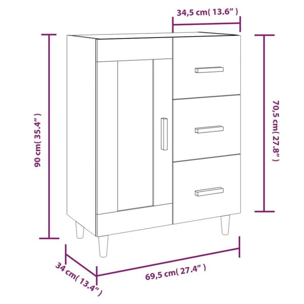 vidaXL Senkki savutammi 69,5x34x90 cm tekninen puu -  Tarjoilupöydät & senkit