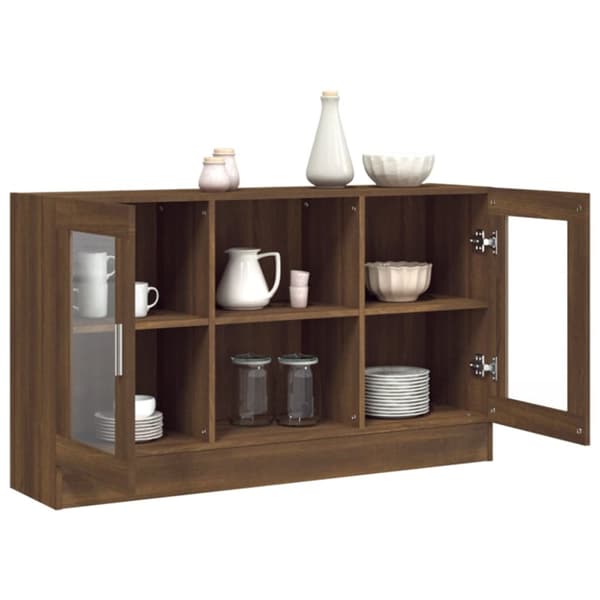vidaXL vitrineskab 120x30,5x70 cm konstrueret træ brun egetræsfarve -  Skænke