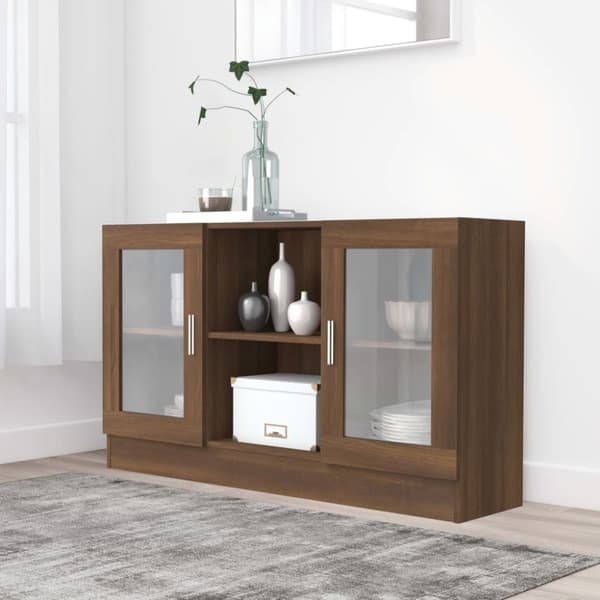 vidaXL vitrineskab 120x30,5x70 cm konstrueret træ brun egetræsfarve -  Skænke
