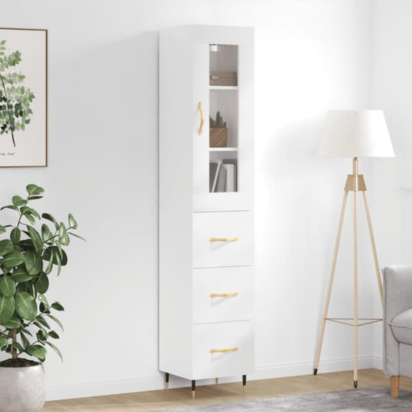 vidaXL Kaappi korkeakiilto valkoinen 34,5x34x180 cm tekninen puu -  Tarjoilupöydät & senkit