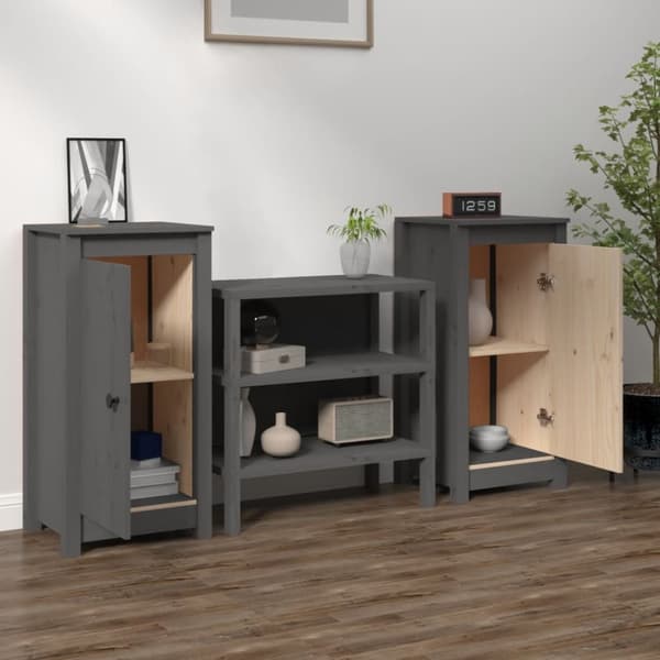 vidaXL Senkit 2 kpl harmaa 40x35x80 cm täysi mänty - Tarjoilupöydät & senkit
