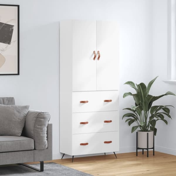 vidaXL højskab 69,5x34x180 cm konstrueret træ hvid højglans - Skænke