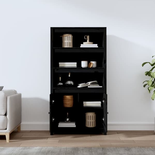 vidaXL Förvaringsskåp svart 80x35x154 cm massiv furu - Skänkar & serveringsbord