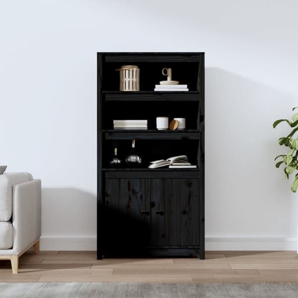 vidaXL Förvaringsskåp svart 80x35x154 cm massiv furu -  Skänkar & serveringsbord
