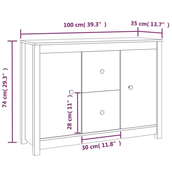 vidaXL Skänk vit 100x35x74 cm massiv furu - Skänkar & serveringsbord