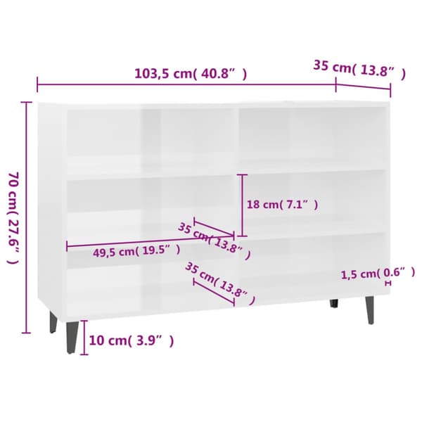 vidaXL Skänk vit högglans 103,5x35x70 cm konstruerat trä - Skänkar & serveringsbord