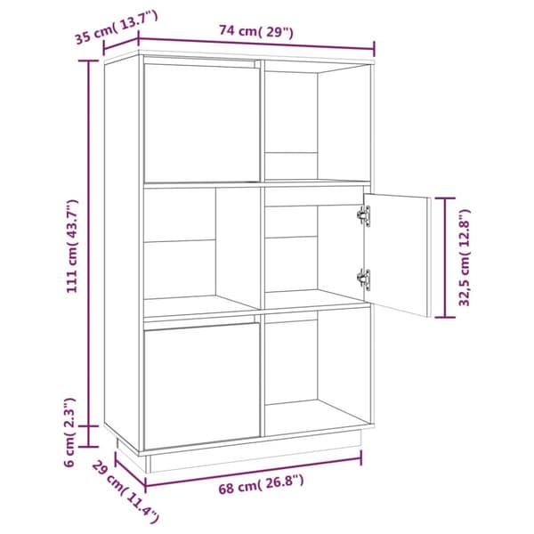 vidaXL højskab 74x35x117 cm massivt fyrretræ - Skænke