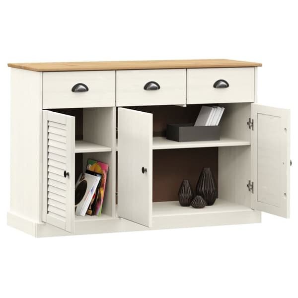 vidaXL Senkki laatikoilla VIGO 113x40x75 cm valkoinen täysi mänty - Tarjoilupöydät & senkit